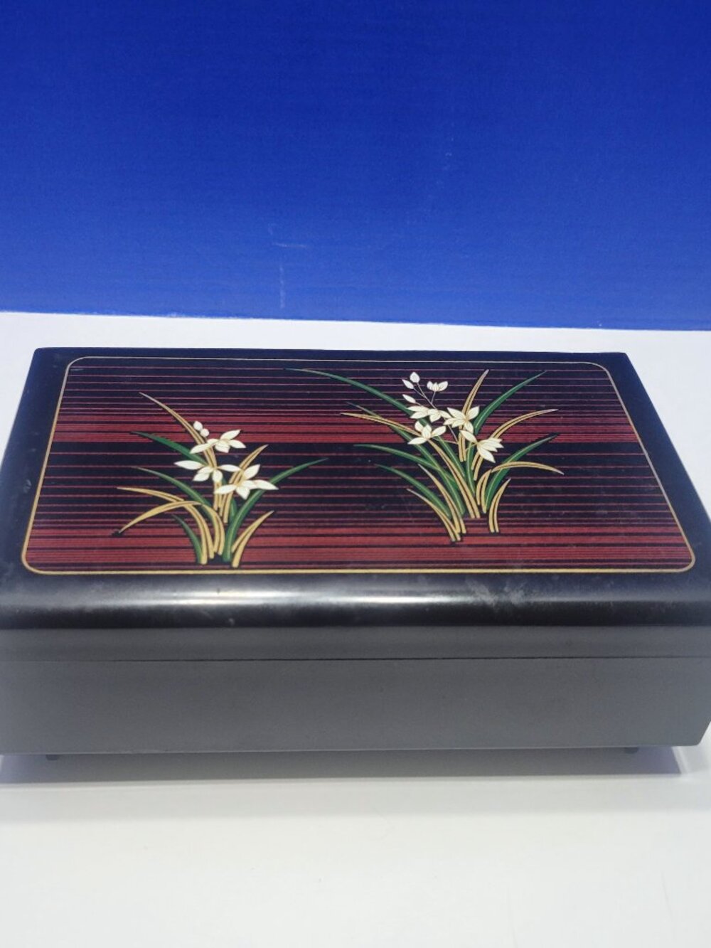 Vintage Black Lacquer Jewelry Box with Ballerina Plays You Light Up My Life